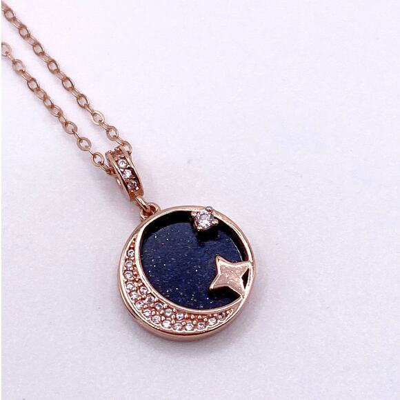 Rose Gold Vermeil Sterling Silver Necklace With Celestial Blue Sandstone Pendant - Picture 1 of 6